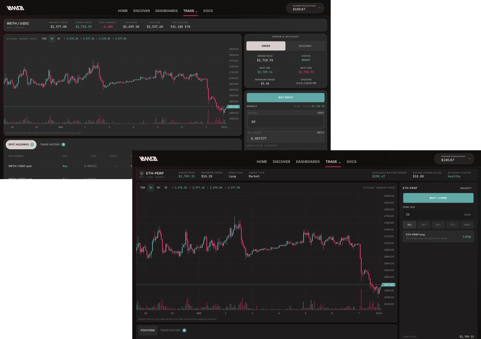 Actual Yamata spot and perpetuals interfaces for the next trading opportunity.